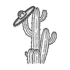 sombrero on a cactus sketch raster illustration