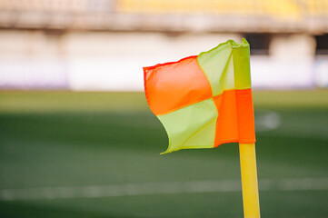 Corner kick of football field with flag