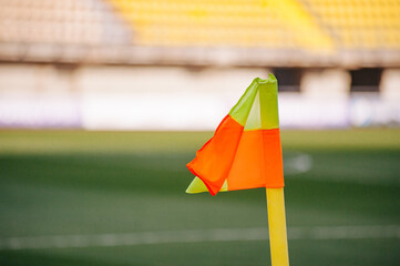 Corner kick of football field with flag