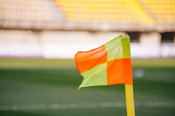 Corner kick of football field with flag