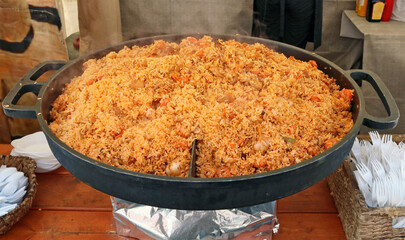 Asian street food - lamb and vegetable pilaf