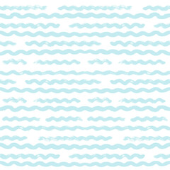 Seamless Wave Pattern, Hand drawn water sea modern vector background. Wavy beach brush stroke, curly grunge paint lines, watercolor illustration