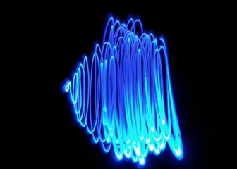 Light painting design. Combination of sky blue and white light against a black background 