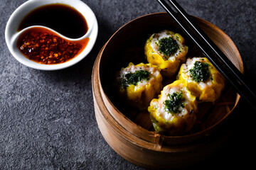 Dim SUM . Chinese dimsum bamboo steamer