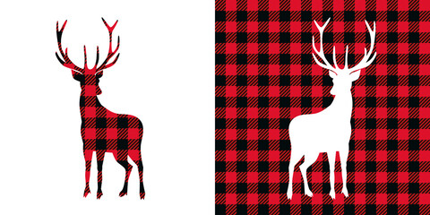 ..Deer buffalo plaid  set. Vector illustration woodland  animal . Lumberjack  clipart.