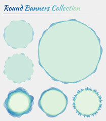 Round banners set. Circular backgrounds in green blue colors. Stylish vector illustration.