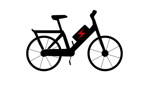 Animation: electric bike needs to recharge. Ecologic transportation concept. White background. Eco Friendly concept
