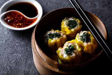 Dim SUM . Chinese dimsum bamboo steamer