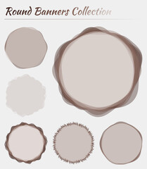 Round banners set. Circular backgrounds in brown colors. Awesome vector illustration.