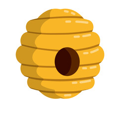 Hive. Yellow beehive. Honey production. Flat cartoon illustration isolated on white. Home of the wasp and insect. Element of nature and forests