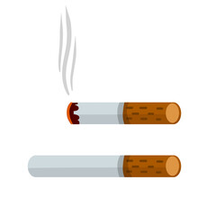 Cigarette. Smoking and a cigarette butt with smoke. Bad habit. Set of Horizontal objects. Harm and health. Flat cartoon illustration isolated on white