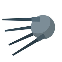 Soviet Sputnik. Symbol of Technology and space industry. Cartoon flat illustration. The first spacecraft to orbit earth. Spherical probe. Historical Russian scientific invention