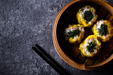 Dim SUM . Chinese dimsum bamboo steamer