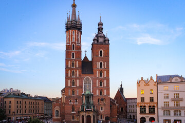 Fototapeta na wymiar Krakow, Poland - July 05, 2016: Exterior of the Basilica of Saint Mary in Krakow