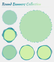 Colorful round banner. Circular backgrounds in yellow blue colors. Authentic vector illustration.
