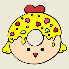 Glazed cute doughnut animals. Isolated donuts with glaze and bite