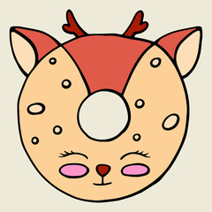 Glazed cute doughnut animals. Isolated donuts with glaze and bite