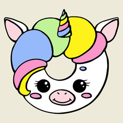 Glazed cute doughnut animals. Isolated donuts with glaze and bite