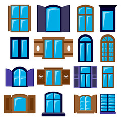 A large set of designer's sixteen elements, Windows of different shapes.