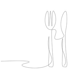 Fork and knife one line drawing. Vector illustration