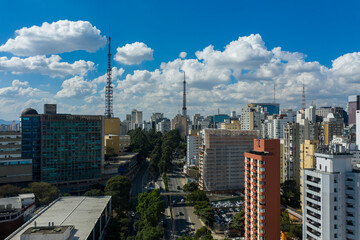 Aerial view of Sao Paulo, Brazil. Important avenue. Avenue Rebouças.