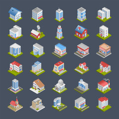 Graphic mall, Buildings, Isometric 3D icons.