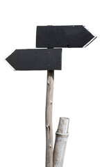 Two handmade signposts made by wood and bamboo.