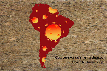 Coronavirus map South America, pandemic, epidemic - 365189419