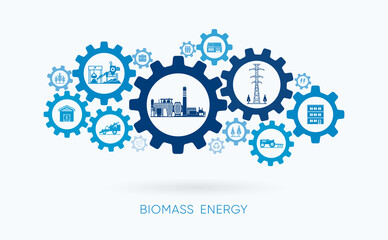 biomass energy, biomass power plant with gear icon