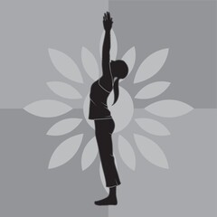 girl silhouette practising yoga in upward salute pose