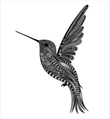 Vector Hummingbird from patterns. Original illustration in zentangle style