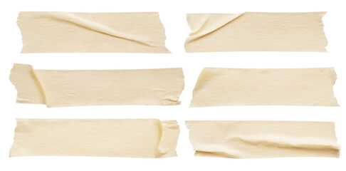 Yellow adhesive paper tape set collection isolated on white background