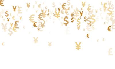 Euro dollar pound yen gold signs scatter money vector background. Business pattern. Currency 