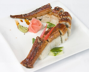 Smoked conger eel sushi.