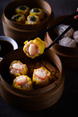 Dim SUM . Chinese dimsum bamboo steamer
