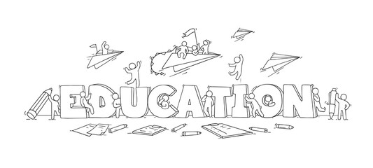 Plakat Sketch of little people with word Education