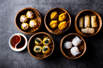 Dim SUM . Chinese dimsum bamboo steamer