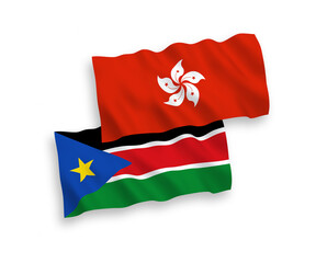 Flags of Republic of South Sudan and Hong Kong on a white background