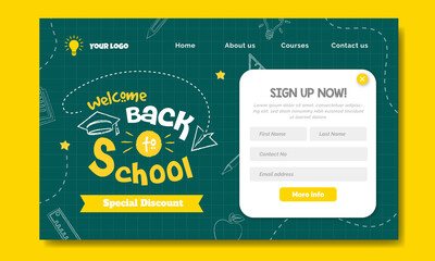 Back to school sale landing page concept design