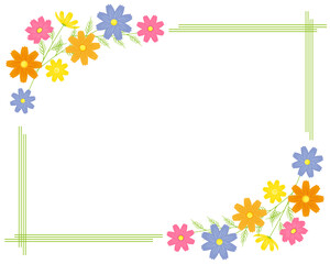 カラフルなコスモスの花のフレーム　秋桜のメッセージカード