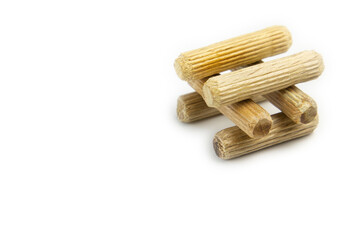 Wooden cylinders stacked by the tower as a business concept, achieving goals, restoration.