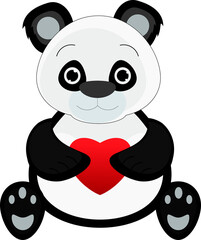 Panda sitting with heart