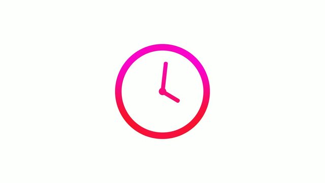 New red and pink gradient clock animation video footage on white background