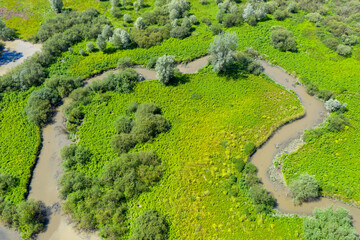 Aerial view of the Sutla (Sotla) River, a border of Croatia and Slovenia
