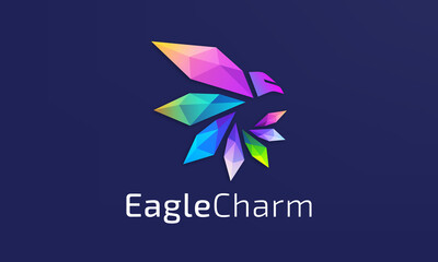Multicolored winged crystal eagle logo design