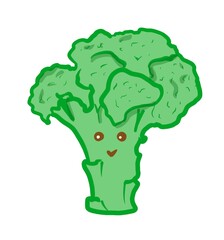 Happy broccoli in a cartoon style. Healthy food