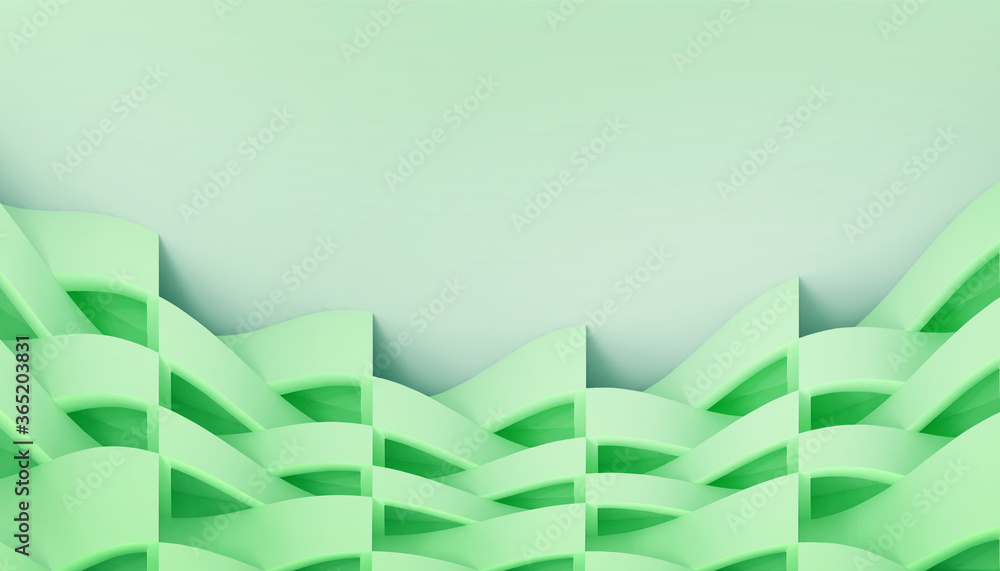 Poster modern creative pattern background shapes geometric and concept on blue - green background - 3d rend