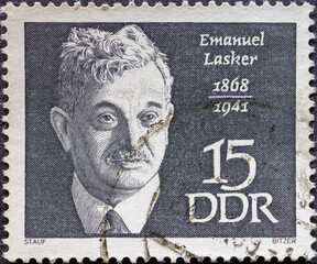 GERMANY, DDR - CIRCA 1968: a postage stamp from Germany, GDR showing a portrait of chess player,...