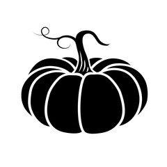 Vector black and white pumpkin icon in a flat style. The illustration is suitable for decorating a Halloween holiday, menu, food.