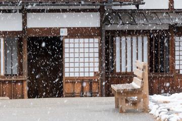 Japanese old wooden house in the snow